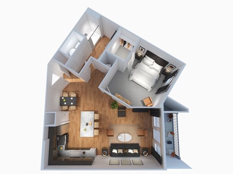 Floor plan for 1 bed, 1 bath, 879 sqft