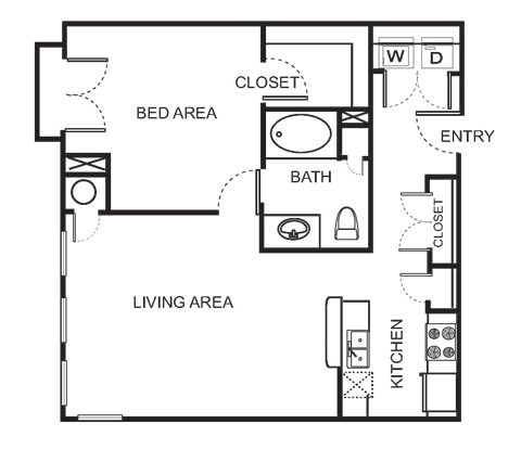 Floor plan for 1 bed, 1 bath, 841 sqft