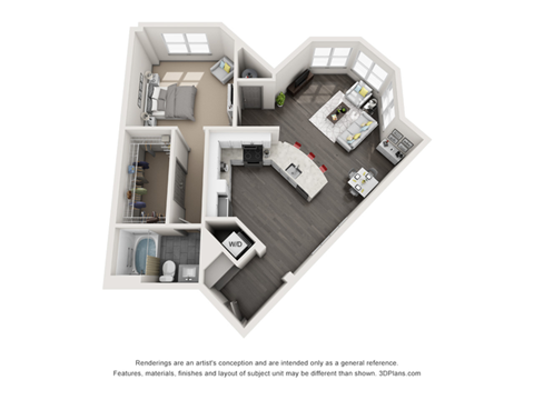 Floor plan for 1 bed, 1 bath, 925 sqft
