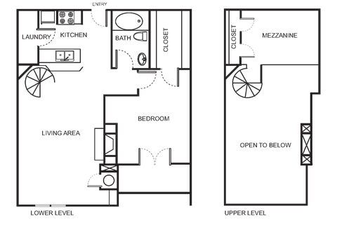 Floor plan for 1 bed, 1 bath, 1033 sqft