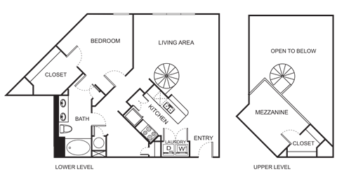 Floor plan for 1 bed, 1 bath, 1108 sqft