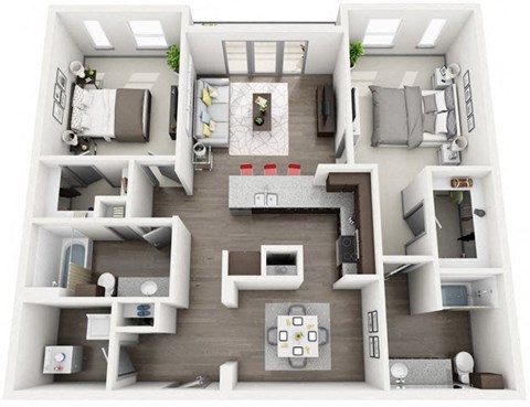 Floor plan for 2 beds, 2 baths, 1171 sqft