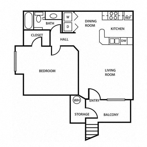 Floor plan for 1 bed, 1 bath, 816 sqft