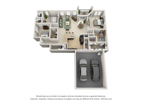 Floor plan for 3 beds, 2 baths, 1537 sqft