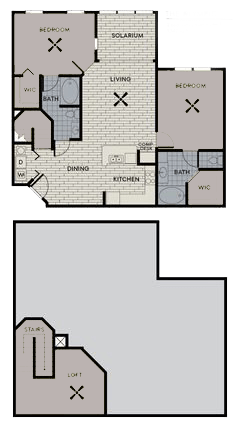 Floor plan for 2 beds, 2 baths, 1342 sqft