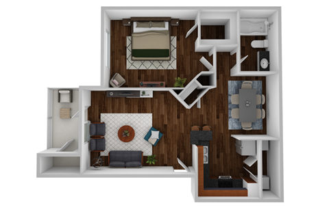 Floor plan for 1 bed, 1 bath, 765 sqft
