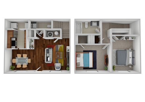 Floor plan for 2 beds, 1.5 baths, 960 sqft