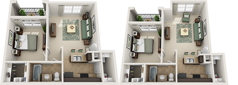 Floor plan for 1 bed, 1 bath, 643 sqft