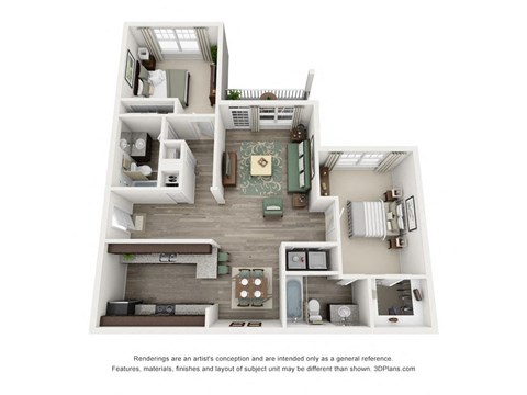 Floor plan for 2 beds, 2 baths, 1161 sqft