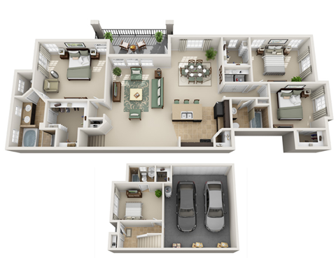 Floor plan for 4 beds, 3 baths, 1910 sqft