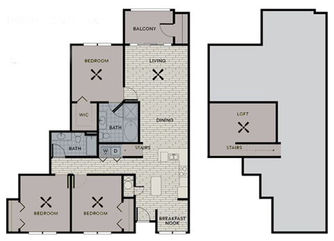 Floor plan for 3 beds, 2 baths, 1604 sqft