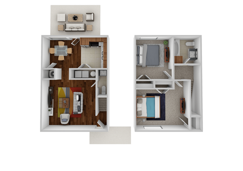 Floor plan for 2 beds, 1.5 baths, 1000 sqft
