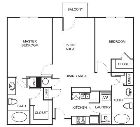 Floor plan for 2 beds, 2 baths, 1031 sqft