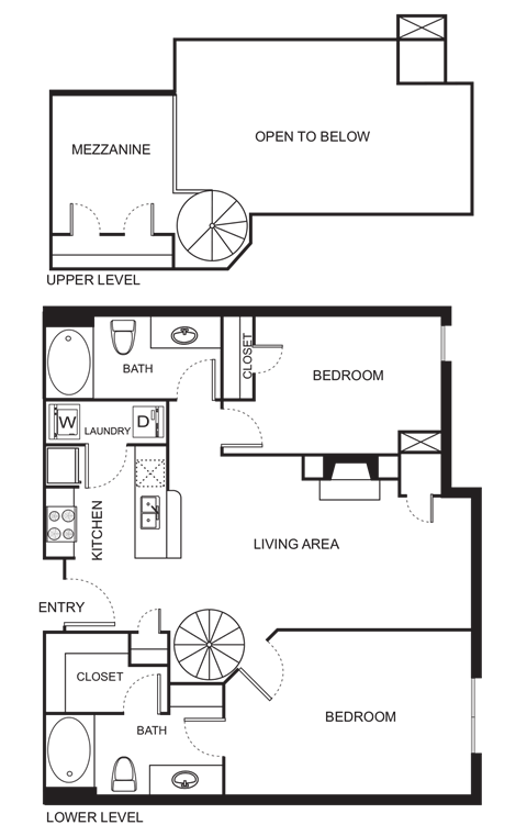 Floor plan for 2 beds, 2 baths, 1103 sqft