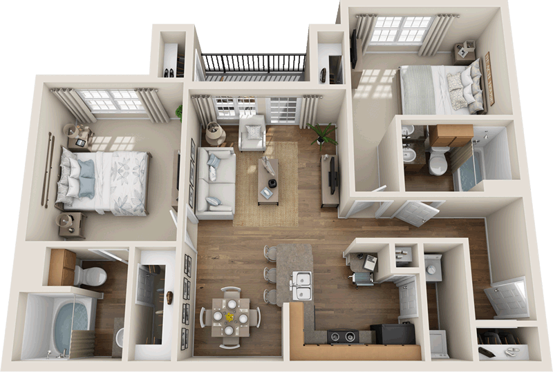 Floor plan for 2 beds, 2 baths, 950 sqft