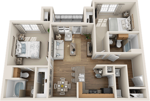 Floor plan for 2 beds, 2 baths, 950 sqft