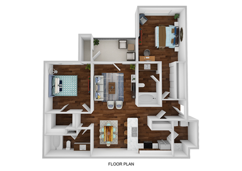 Floor plan for 2 beds, 2 baths, 1136 sqft