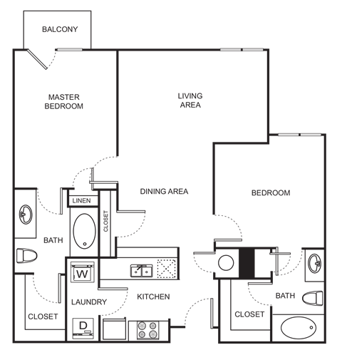 Floor plan for 2 beds, 2 baths, 1017 sqft