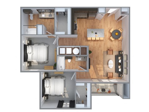 Floor plan for 2 beds, 2 baths, 1167 sqft