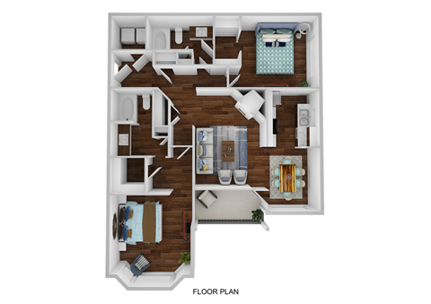Floor plan for 2 beds, 2 baths, 1147 sqft