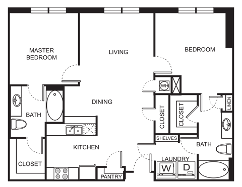 Floor plan for 2 beds, 2 baths, 1145 sqft