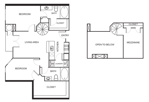 Floor plan for 2 beds, 2 baths, 1240 sqft