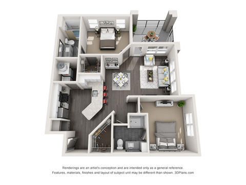 Floor plan for 2 beds, 2 baths, 1112 sqft