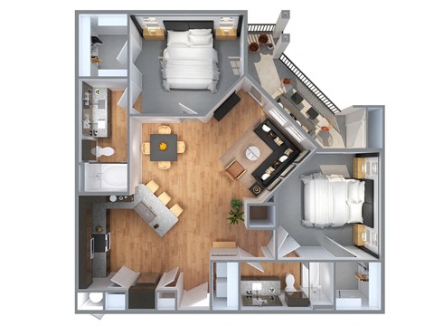 Floor plan for 2 beds, 2 baths, 1117 sqft