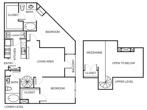 Floor plan for 2 beds, 2 baths, 1179 sqft