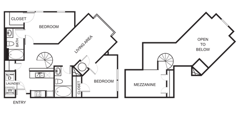 Floor plan for 2 beds, 2 baths, 1200 sqft