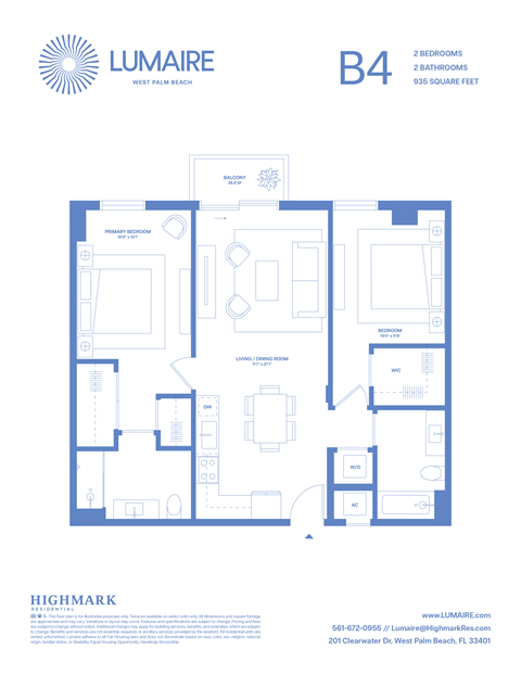 Floor plan for 2 beds, 2 baths, 935 sqft