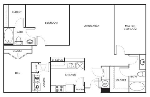 Floor plan for 2 beds, 2 baths, 1370 sqft