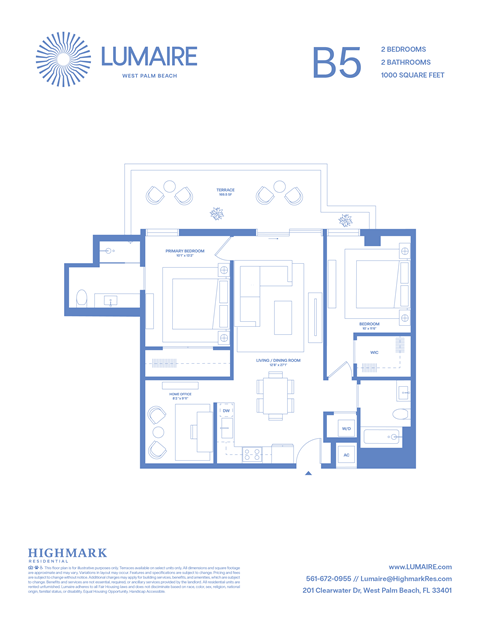 Floor plan for 2 beds, 2 baths, 1000 sqft