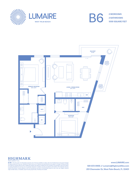 Floor plan for 2 beds, 2 baths, 1009 sqft