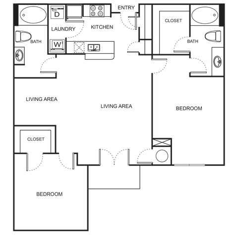 Floor plan for 2 beds, 2 baths, 1272 sqft