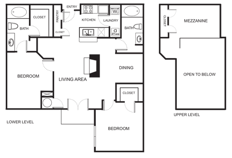 Floor plan for 2 beds, 2 baths, 1444 sqft