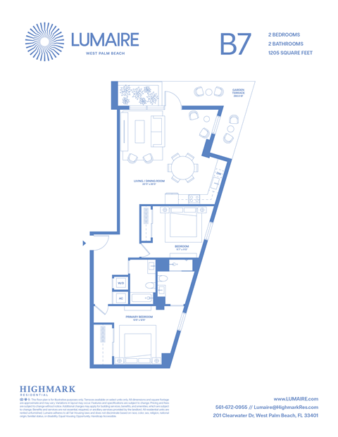 Floor plan for 2 beds, 2 baths, 1205 sqft