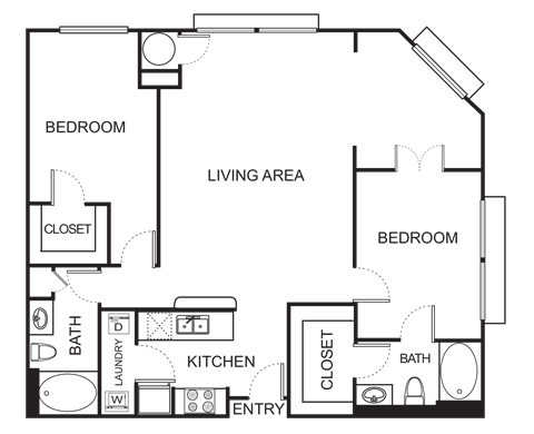 Floor plan for 2 beds, 2 baths, 1273 sqft