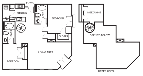 Floor plan for 2 beds, 2 baths, 1253 sqft