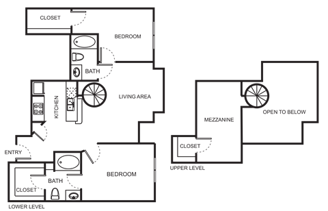 Floor plan for 2 beds, 2 baths, 1148 sqft