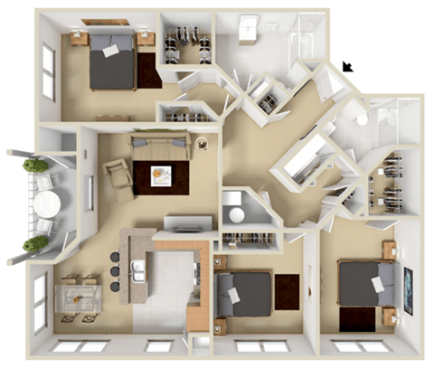 Floor plan for 3 beds, 2 baths, 1452 sqft