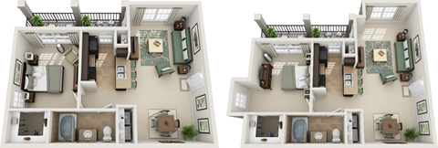 Floor plan for 1 bed, 1 bath, 785 sqft