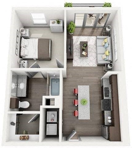 Floor plan for 1 bed, 1 bath, 583 sqft