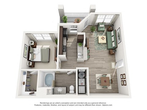 Floor plan for 1 bed, 1 bath, 784 sqft