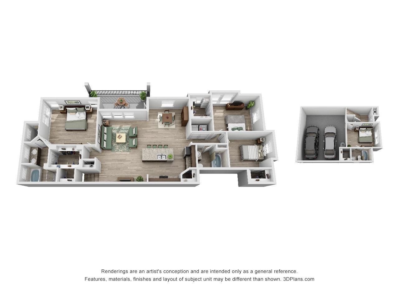 Floor plan for 4 beds, 3 baths, 1917 sqft