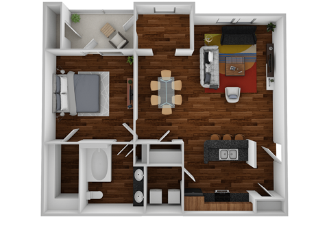 Floor plan for 1 bed, 1 bath, 923 sqft