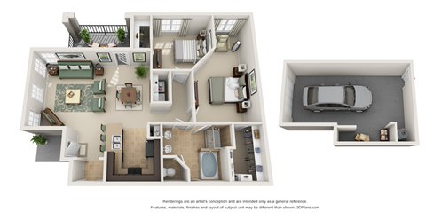 Floor plan for 2 beds, 1 bath, 1088 sqft
