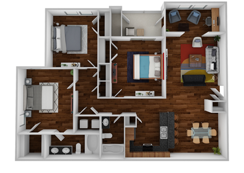 Floor plan for 3 beds, 2 baths, 1464 sqft