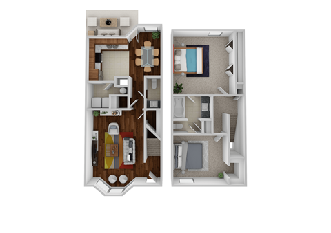 Floor plan for 2 beds, 1.5 baths, 1100 sqft