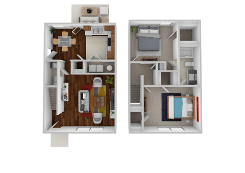 Floor plan for 2 beds, 1.5 baths, 1000 sqft
